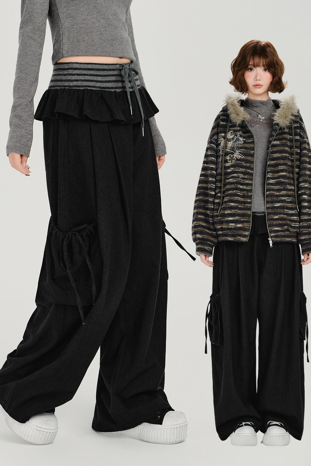 レトロストライプパッチワークパンツ