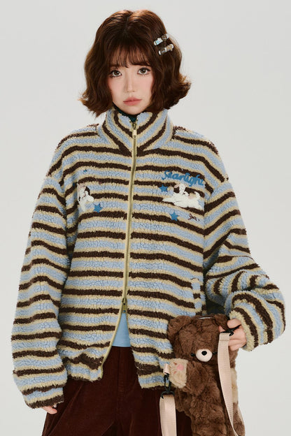 Retro Striped Plush Coat