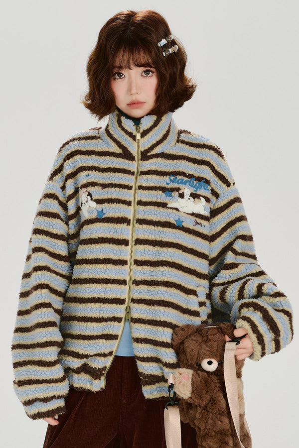 Retro Striped Plush Coat