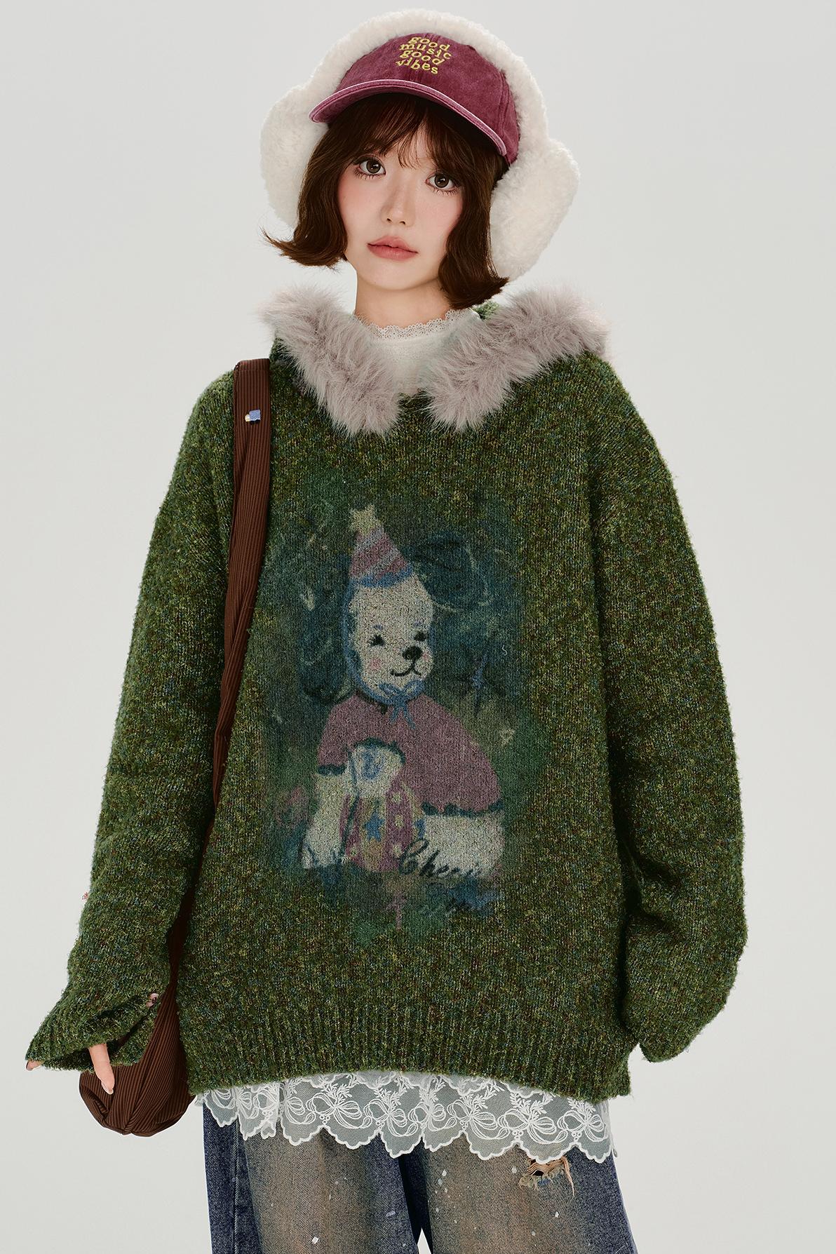 Retro Fur Collar Hoodie Sweater