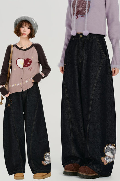 ヴィンテージテープエンブロイダリーワイドレッグジーンズ