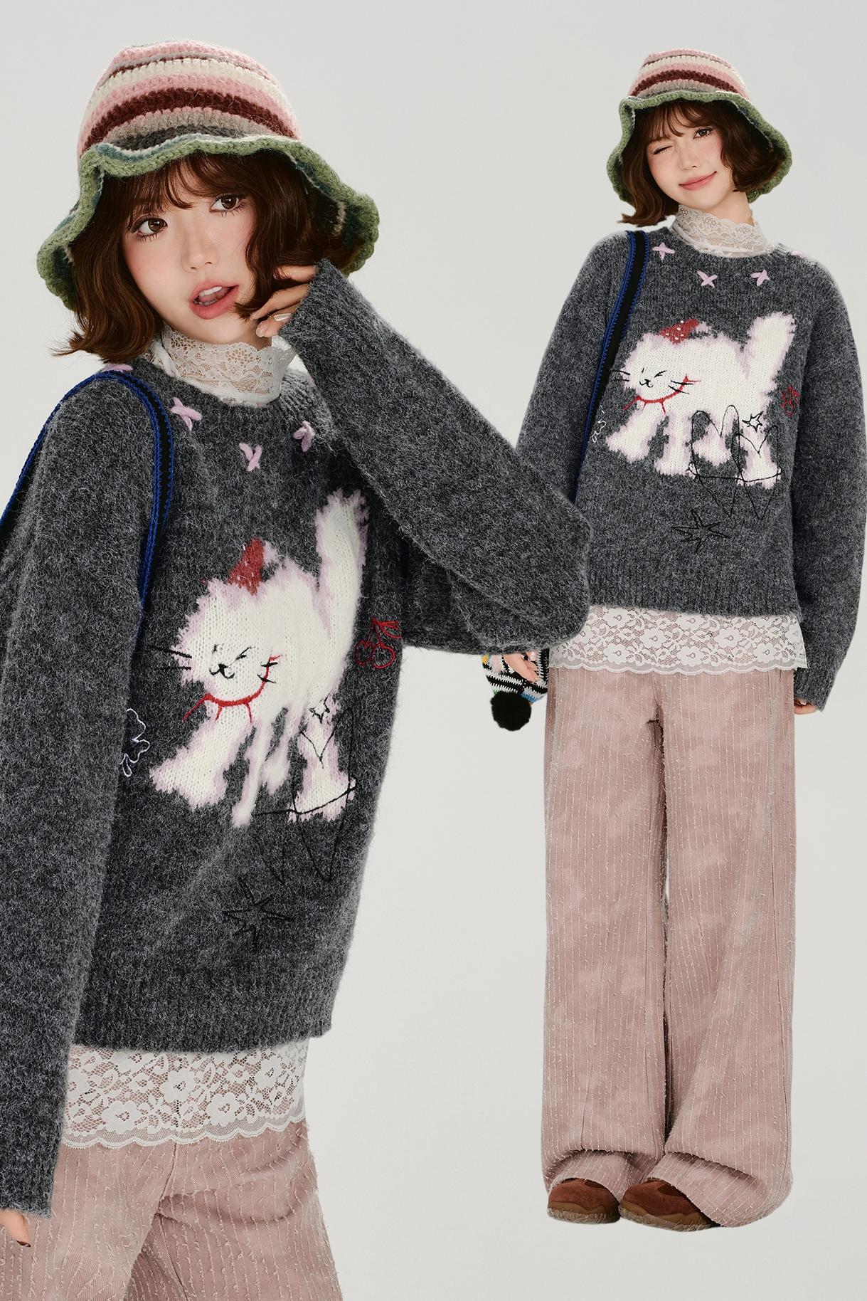 レトロキャットファーセーター