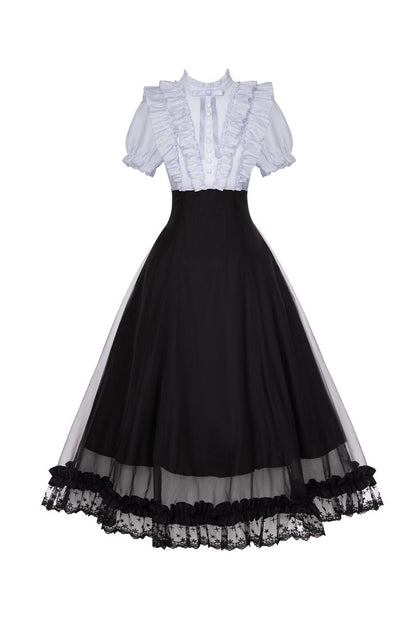 Klassisches Prinzessinnen-Langkleid + Schleifenaccessoire mit Strasssteinen