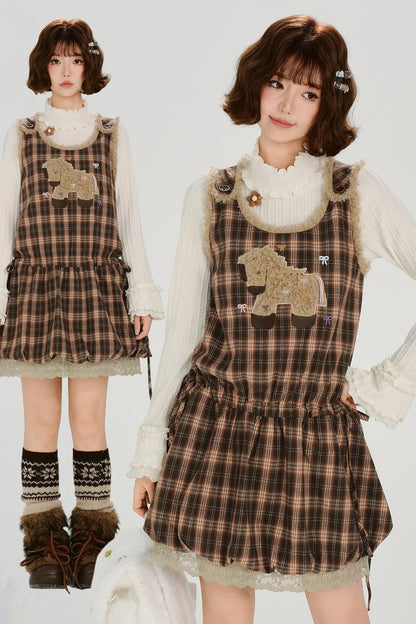 チェックプラッドエンブロイダードレス
