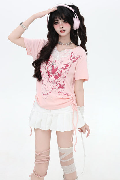 ピンクバタフライポジティブTシャツ