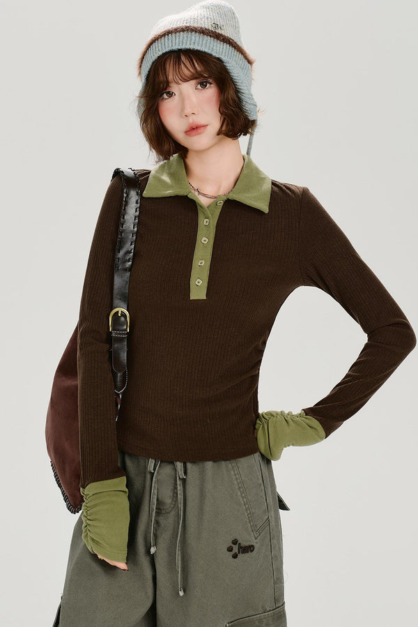 スリムステッチコントラストラペルトップス