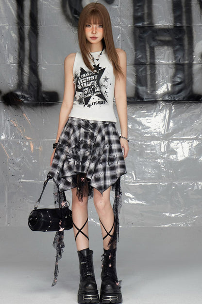 Black Check Irregular Halter Skirt