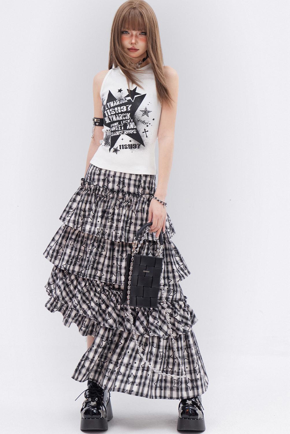 Vintage Check Layered Skirt