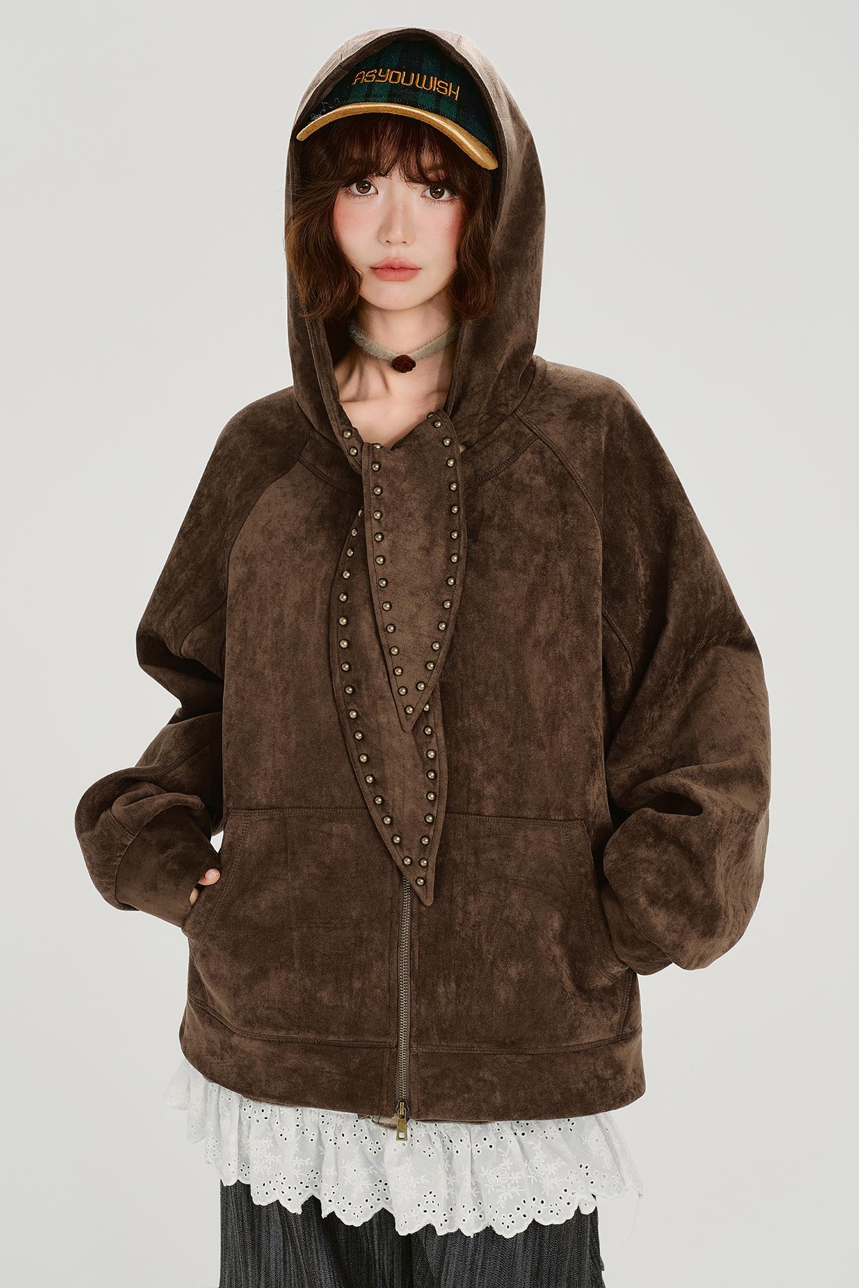 スエードレトロフーデッドジャケット