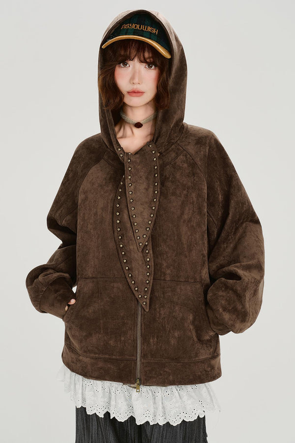 スエードレトロフーデッドジャケット