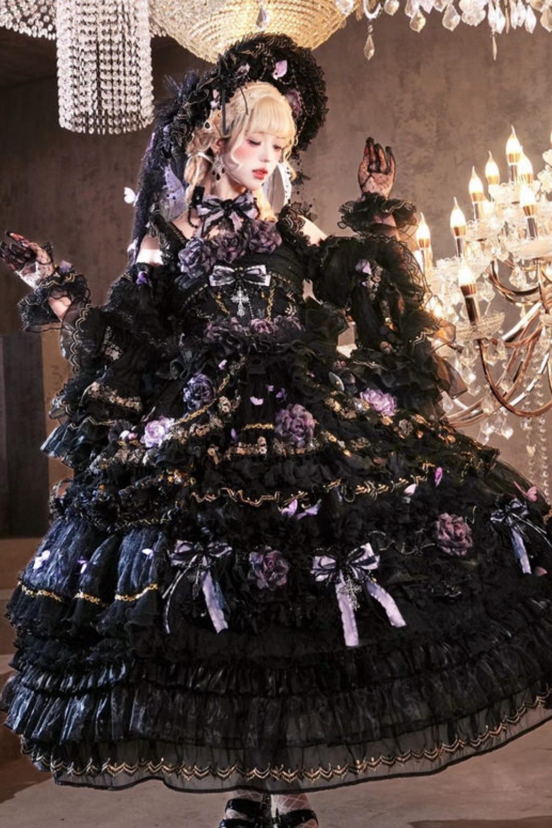 Abito lolita gotico da principessa con bara a farfalla