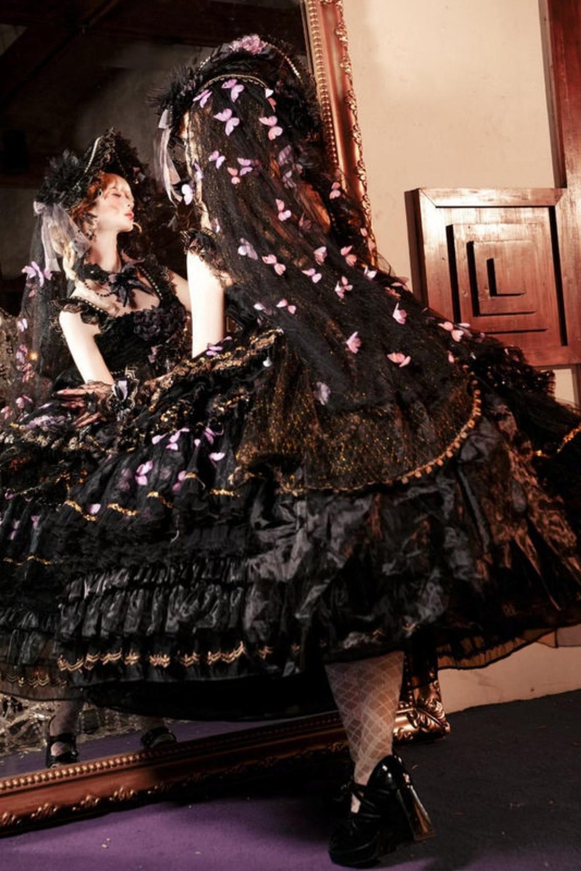 Abito lolita gotico da principessa con bara a farfalla
