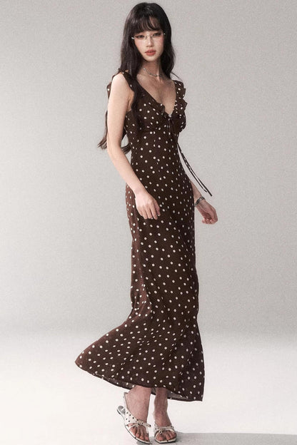 Braunes Polka-Dot-Trägerkleid