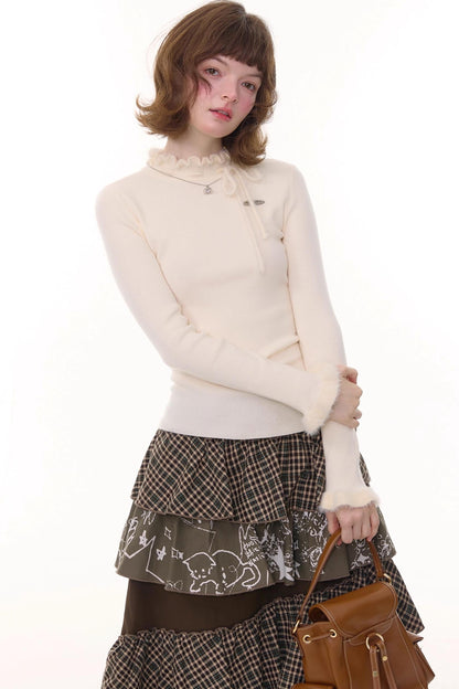 Bowknot Ruffle Knit Top