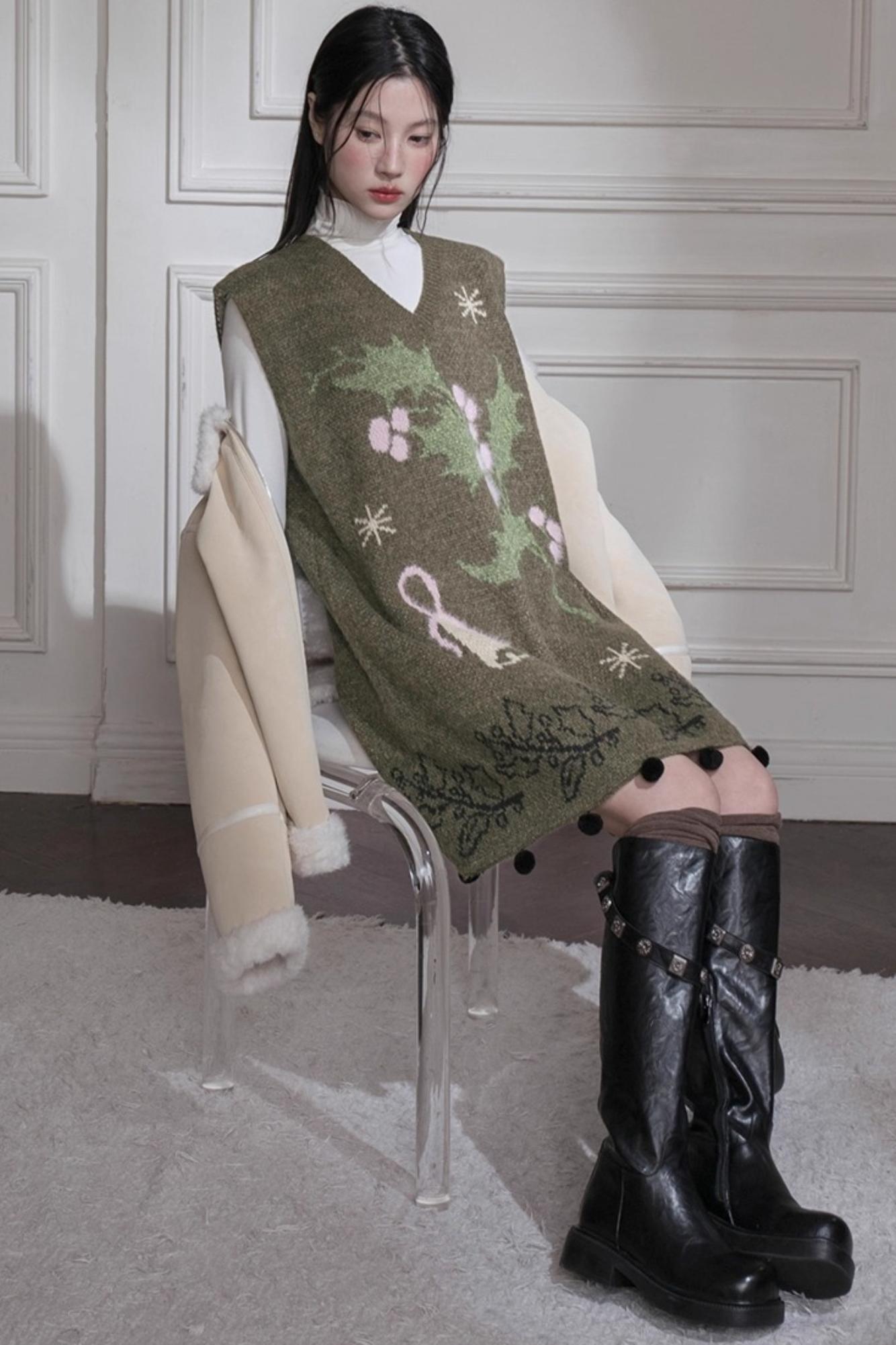 ダークグリーンニットベスト