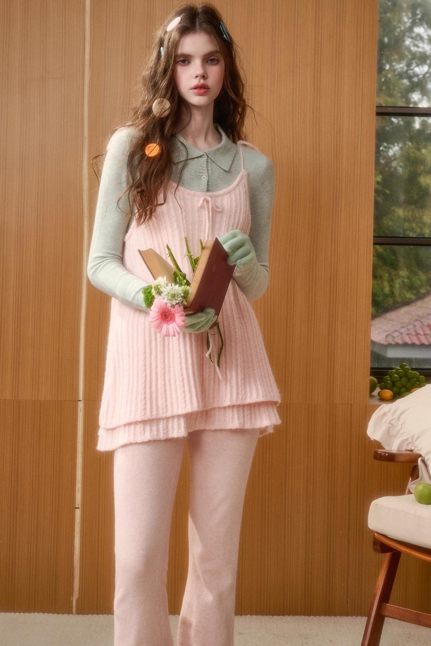 レトロスイートトップス+スリムパンツ