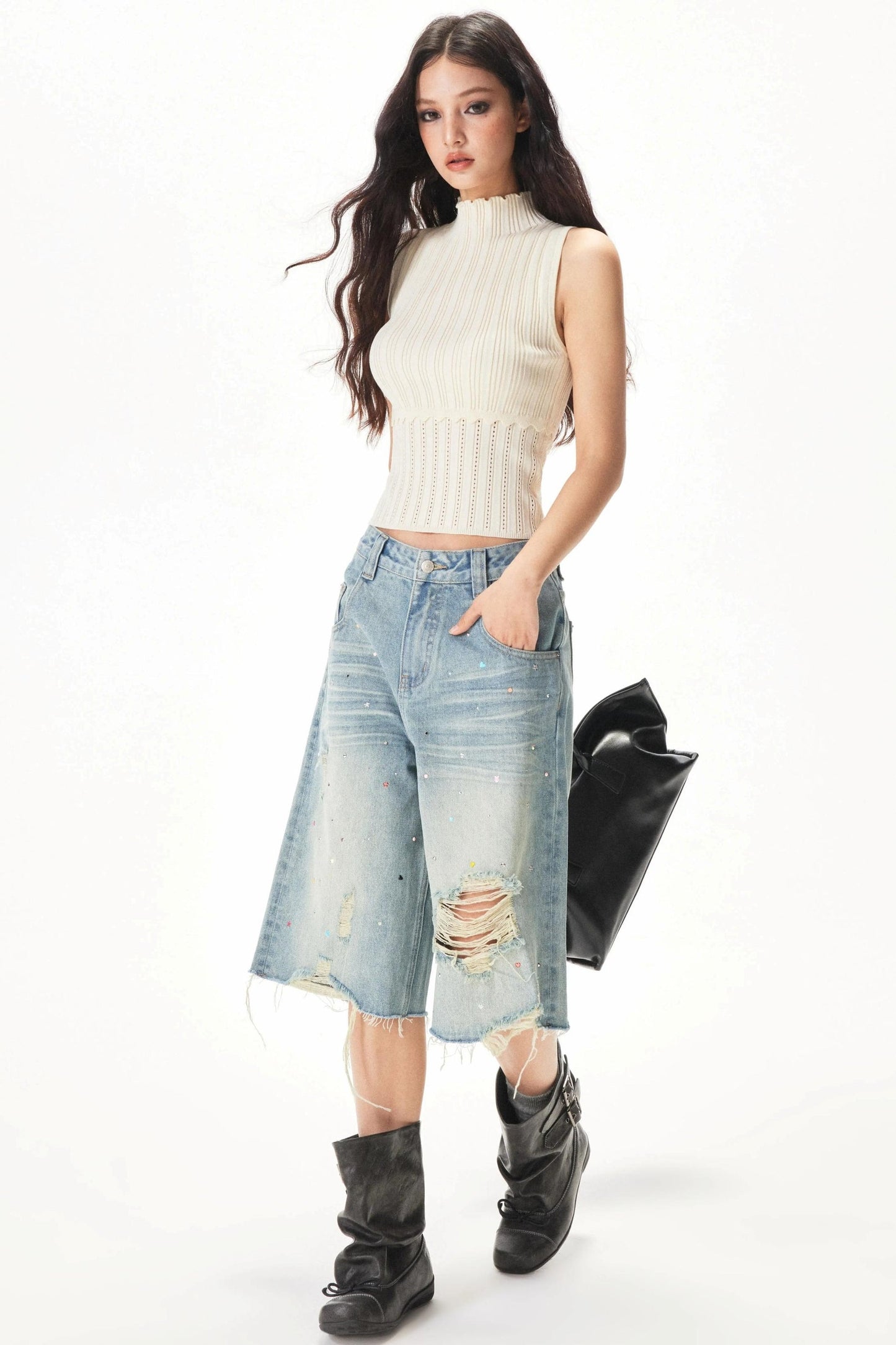 Retro Ripped Denim Shorts
