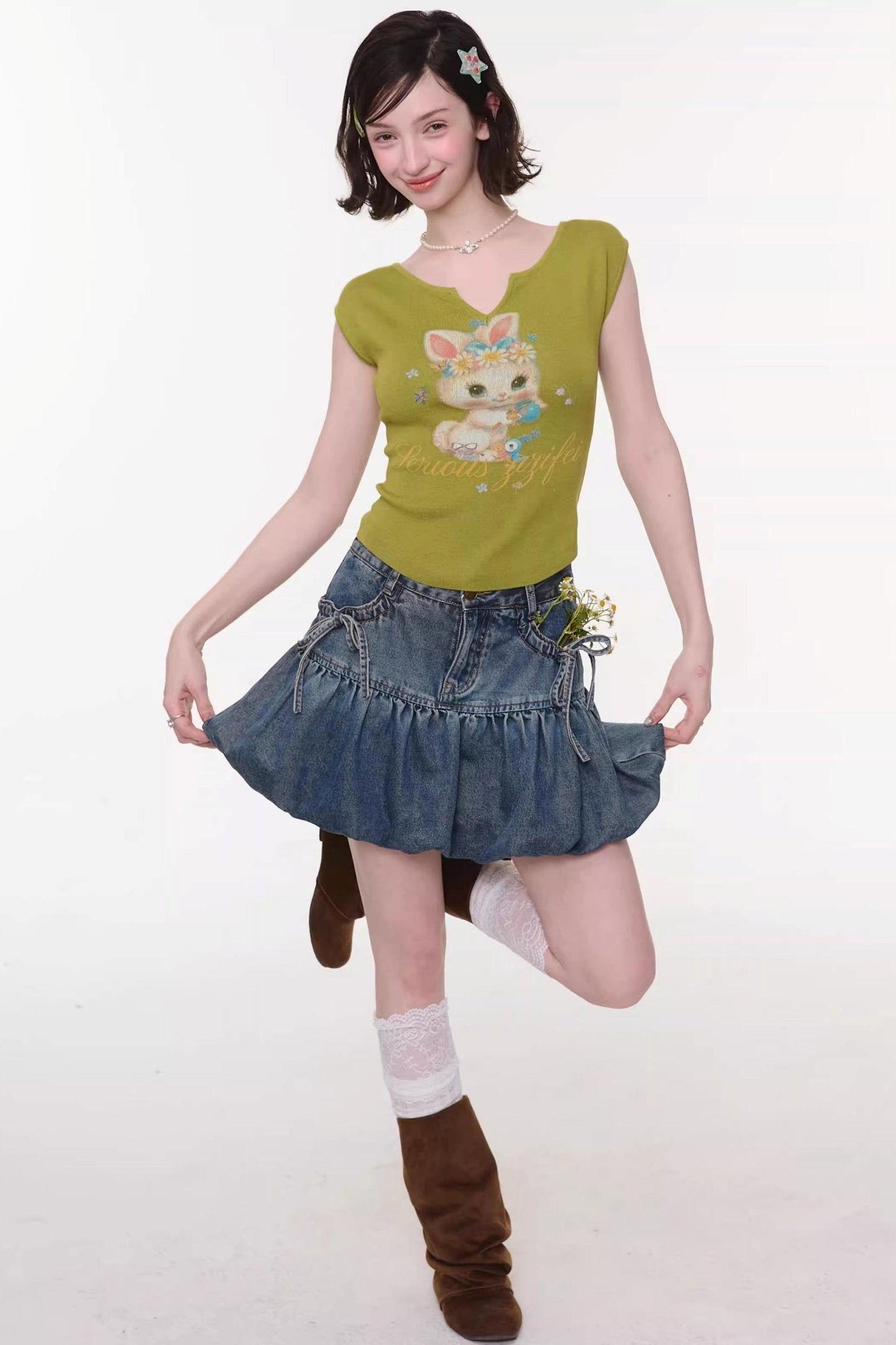 Sweet Bubble Denim Skirt