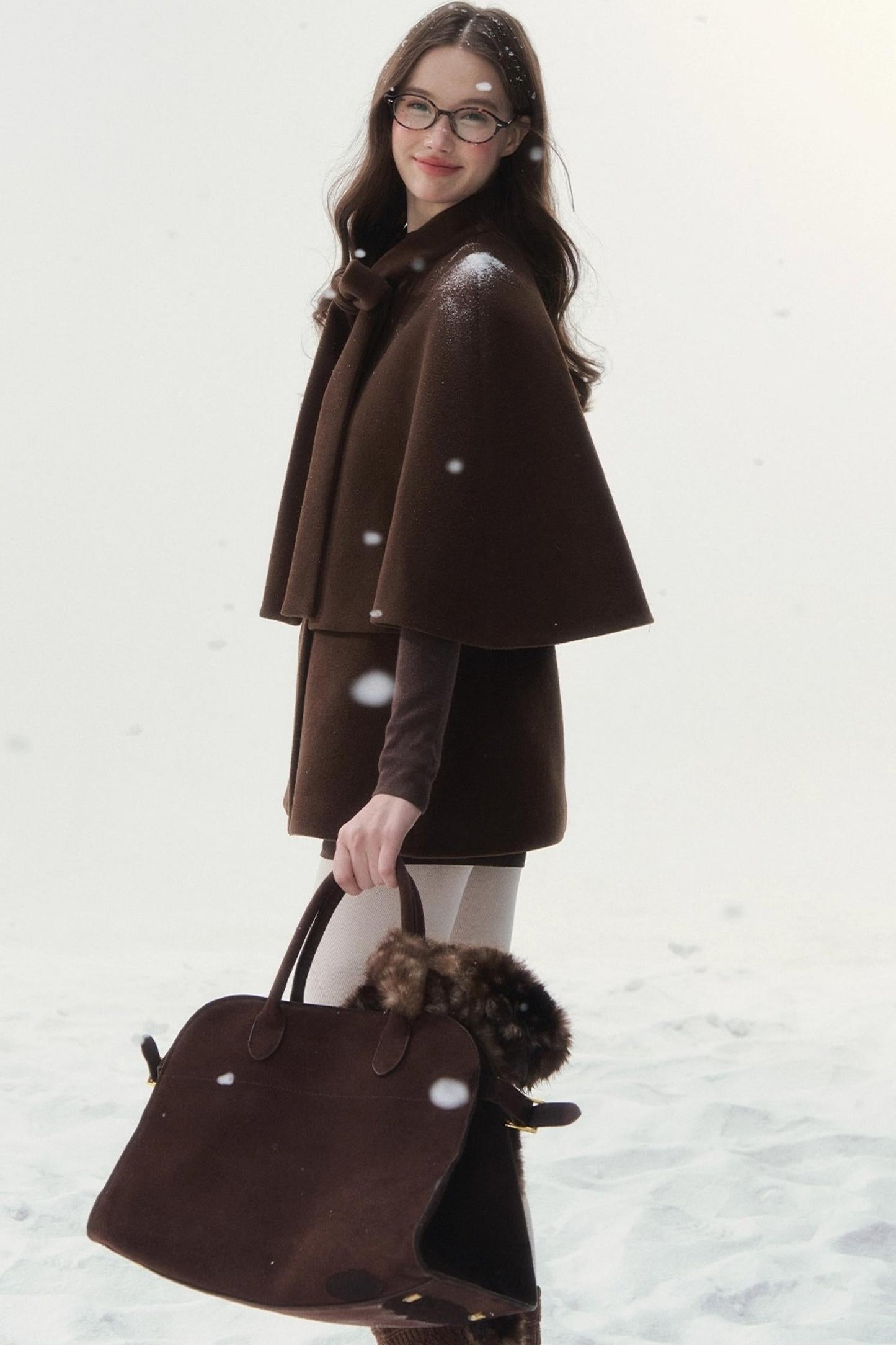 ダブルブレスドリボンケープコート