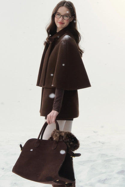 ダブルブレスドリボンケープコート