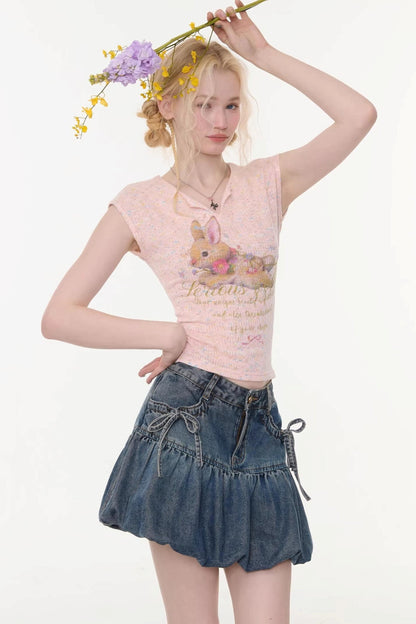 top slim con estampado de conejo rosa