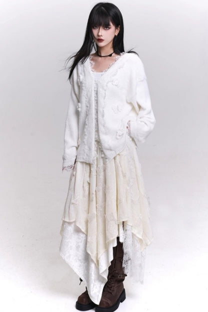 オフホワイトバタフライモチーフスカート