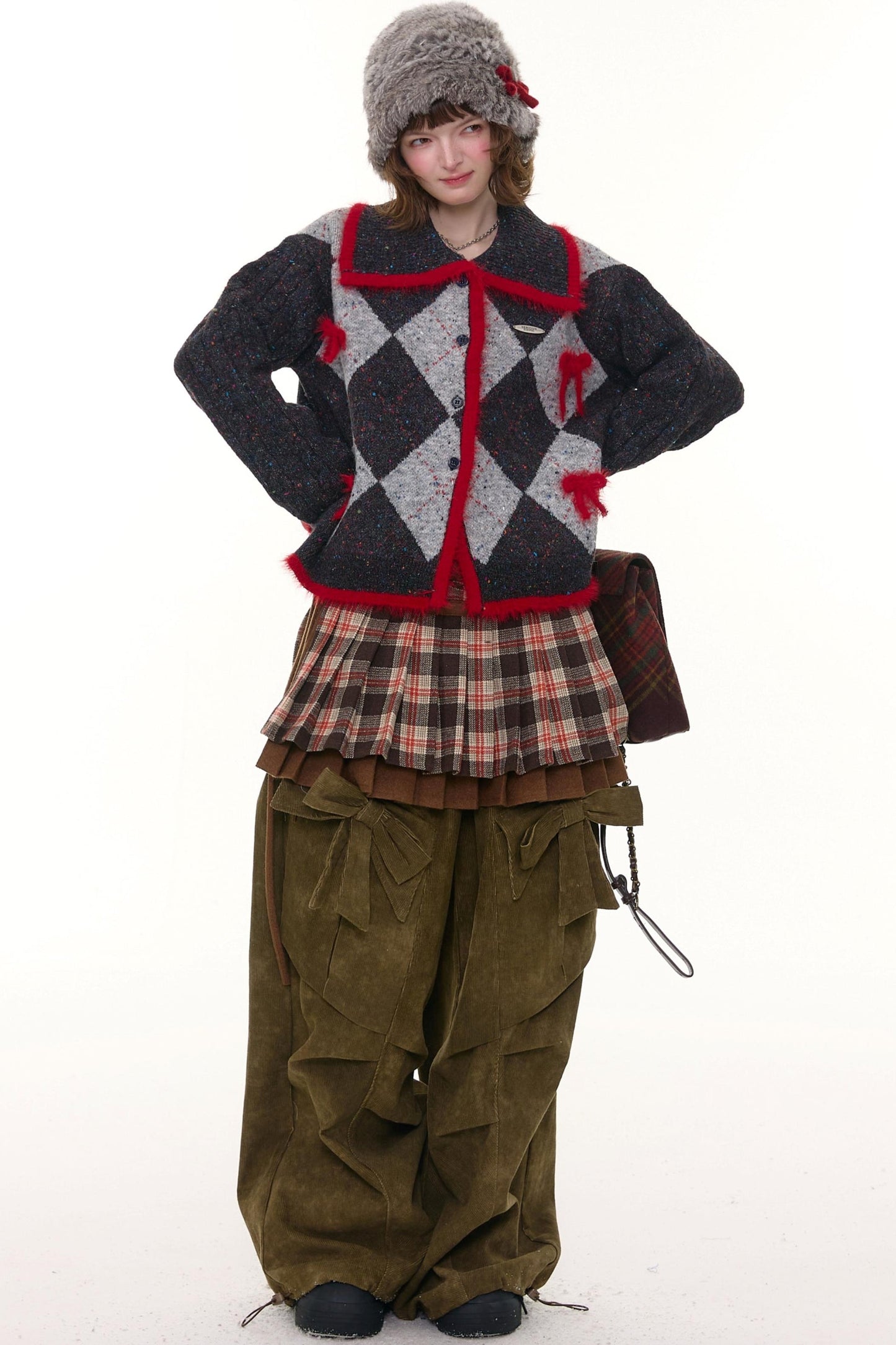 Preppy quilted knit cardigan