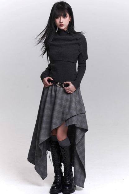 Asymmetrical Check Mode Skirt