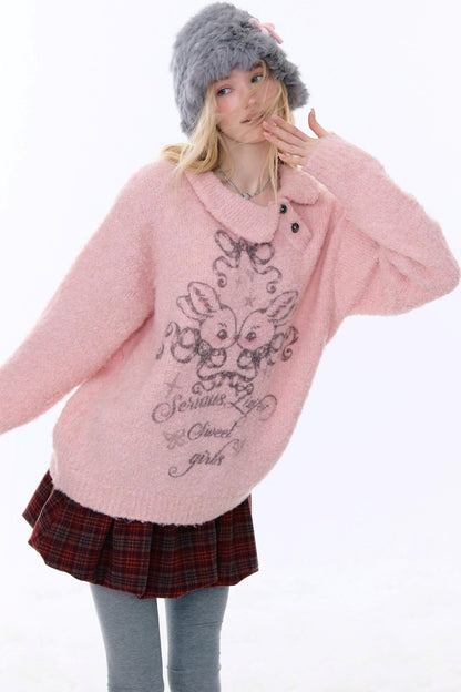 Retro pink rabbit sweater
