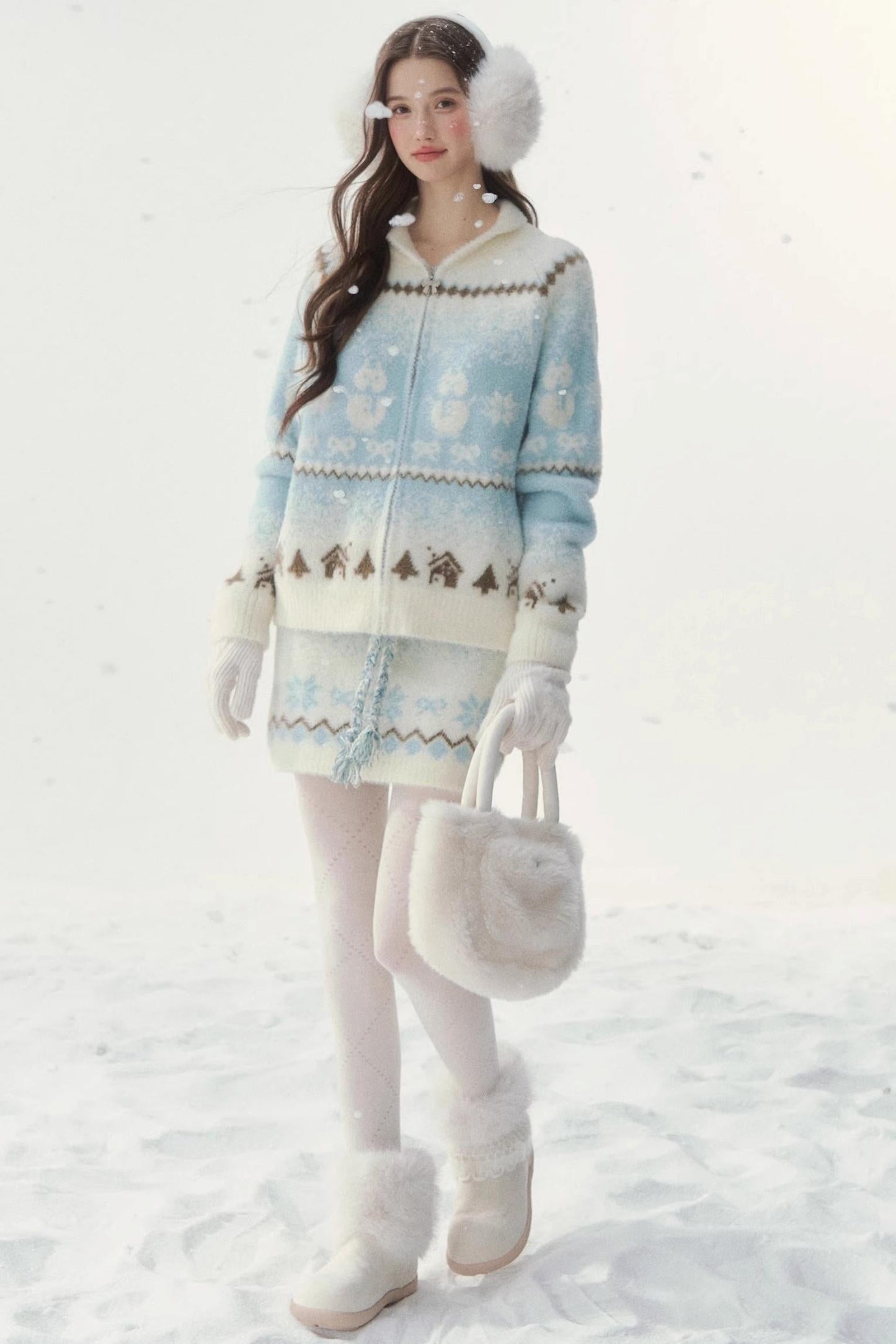 Island Fur Fair Isles Knit Top + Tight Knit Skirt