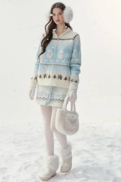 Island Fur Fair Isles Knit Top + Tight Knit Skirt