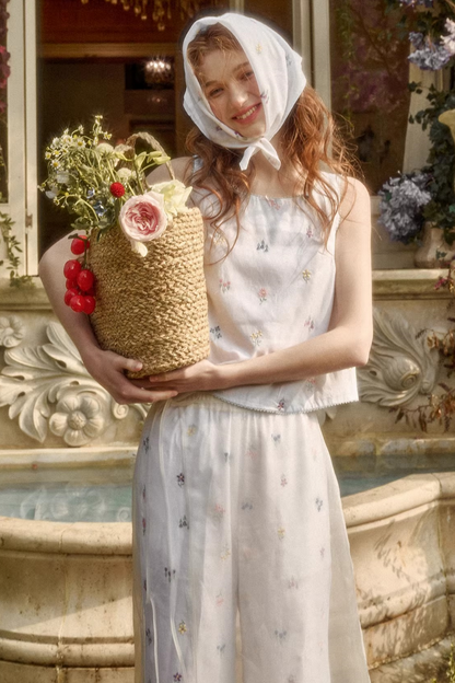 レトロフラワードレス+トップス+パンツ+カーテン+スカーフ