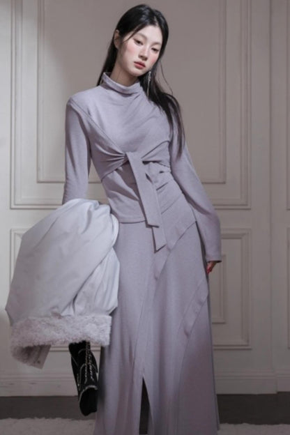 アートストラップニットトップス+スカート