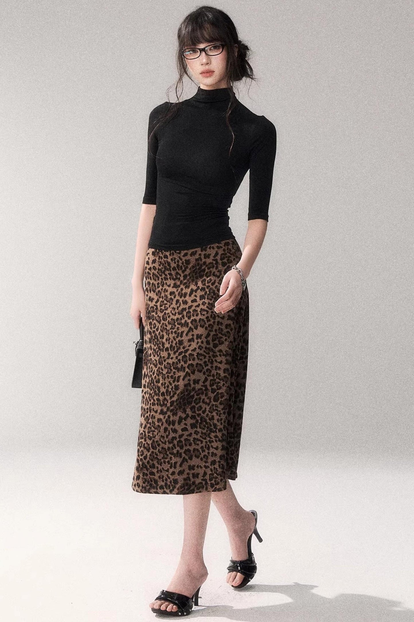Leopard Print Satin Skirt