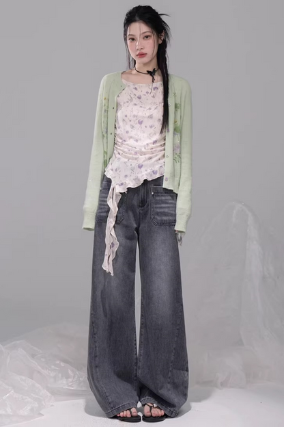 シアーアシメフローラルトップス