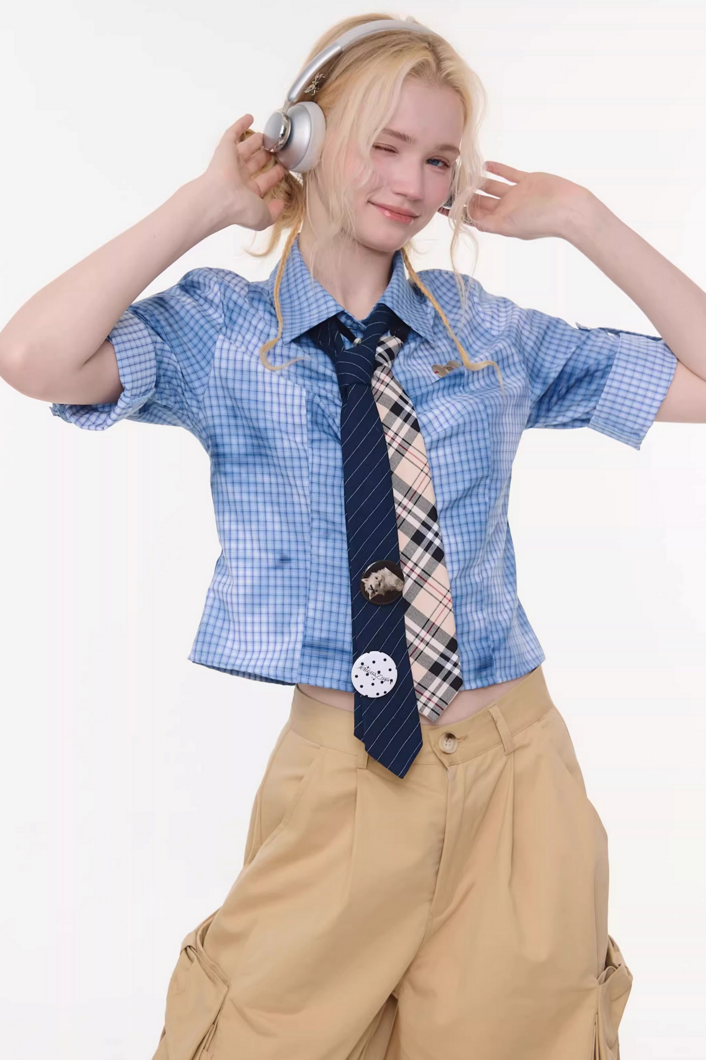 格纹墨水渐变上衣