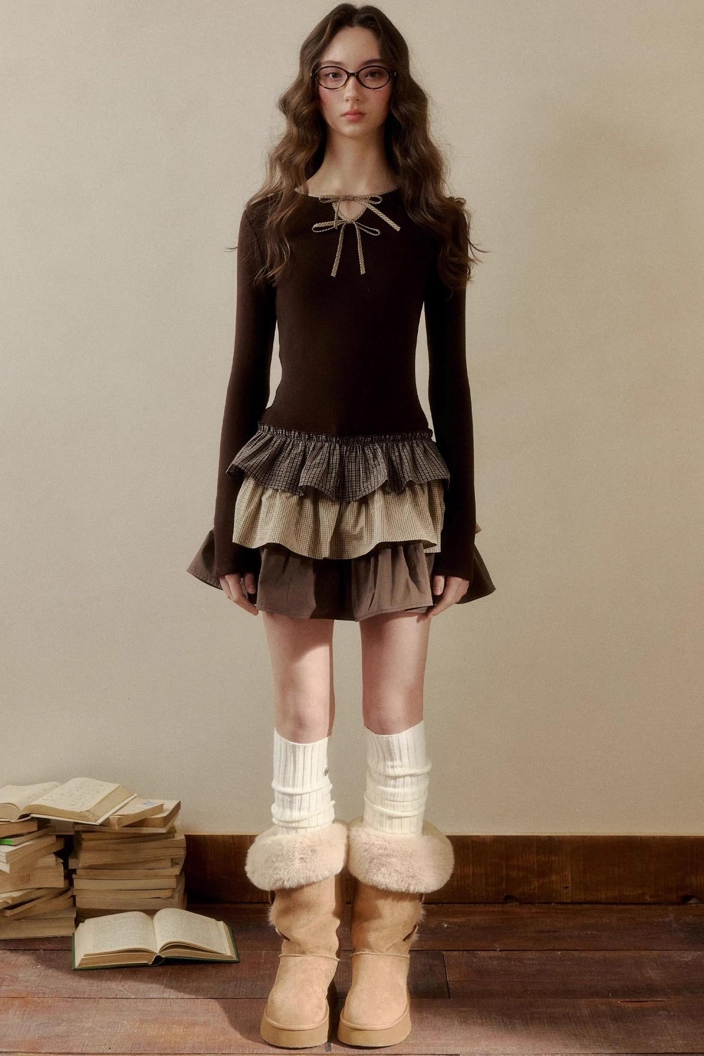 レトロチェックレイヤードドレス