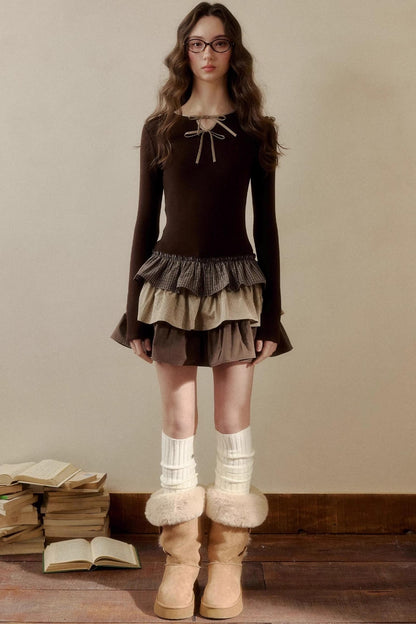 レトロチェックレイヤードドレス