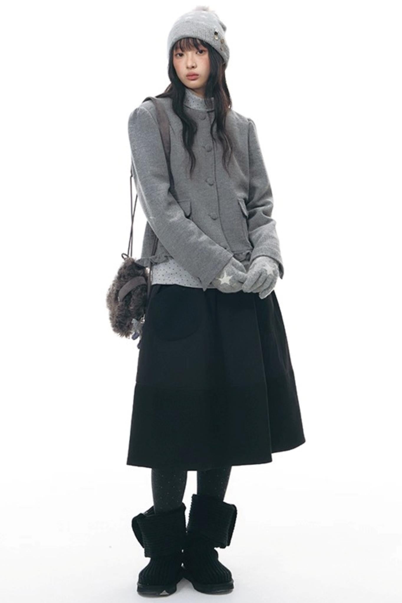 レトロトップス+プレッピープリーツスカート+スカーフ