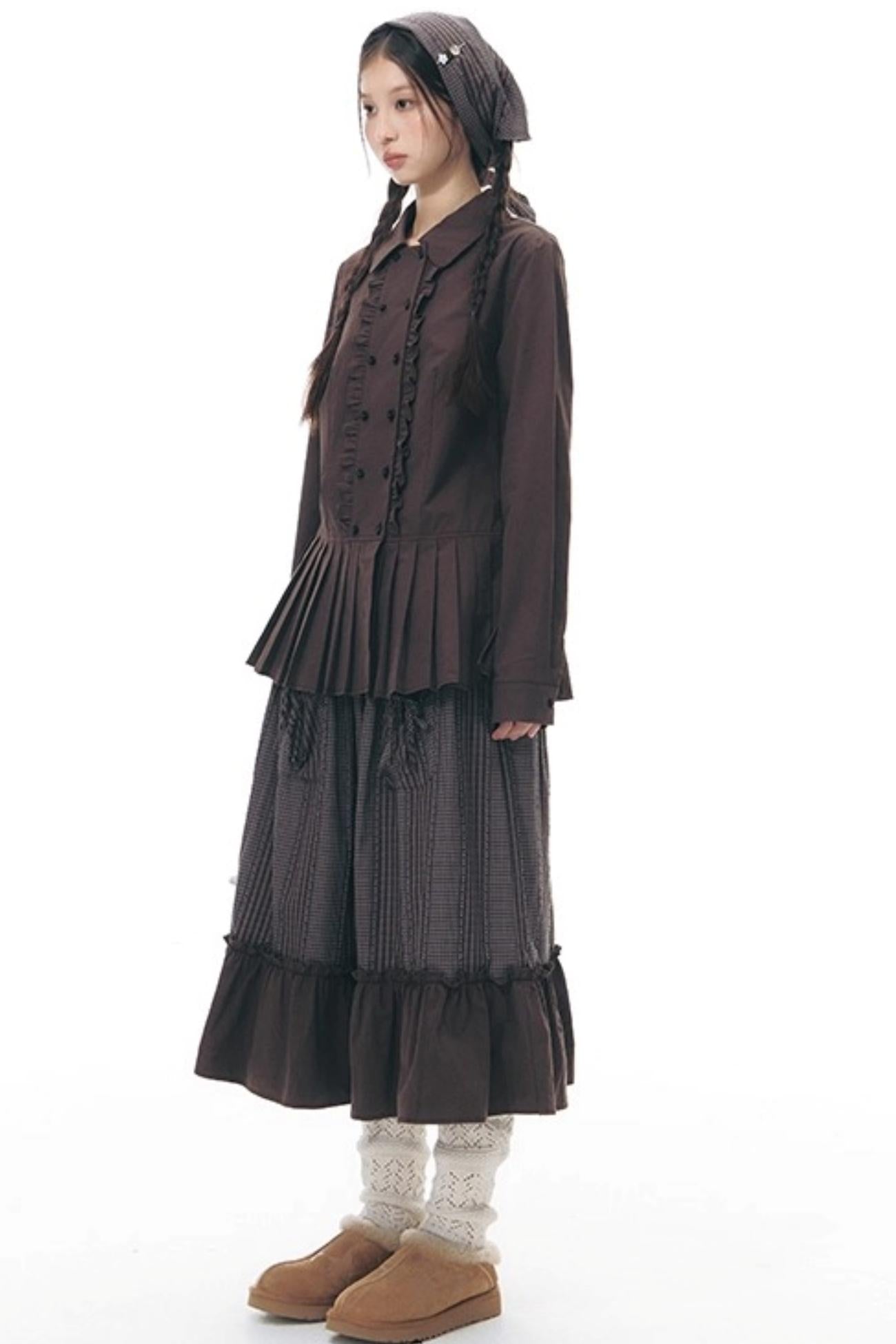 ラッフルダブルブレスタフリルトップス