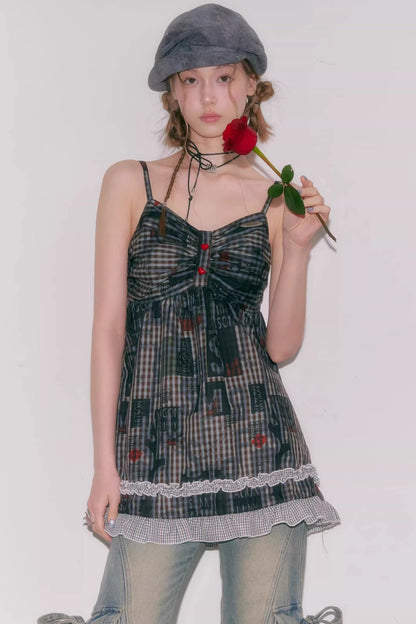 Retro Plaid Lace Top
