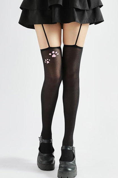 Cat Print Garter Stockings