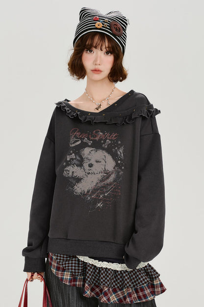 アニマルモードオフショルダーフラッフルトップス