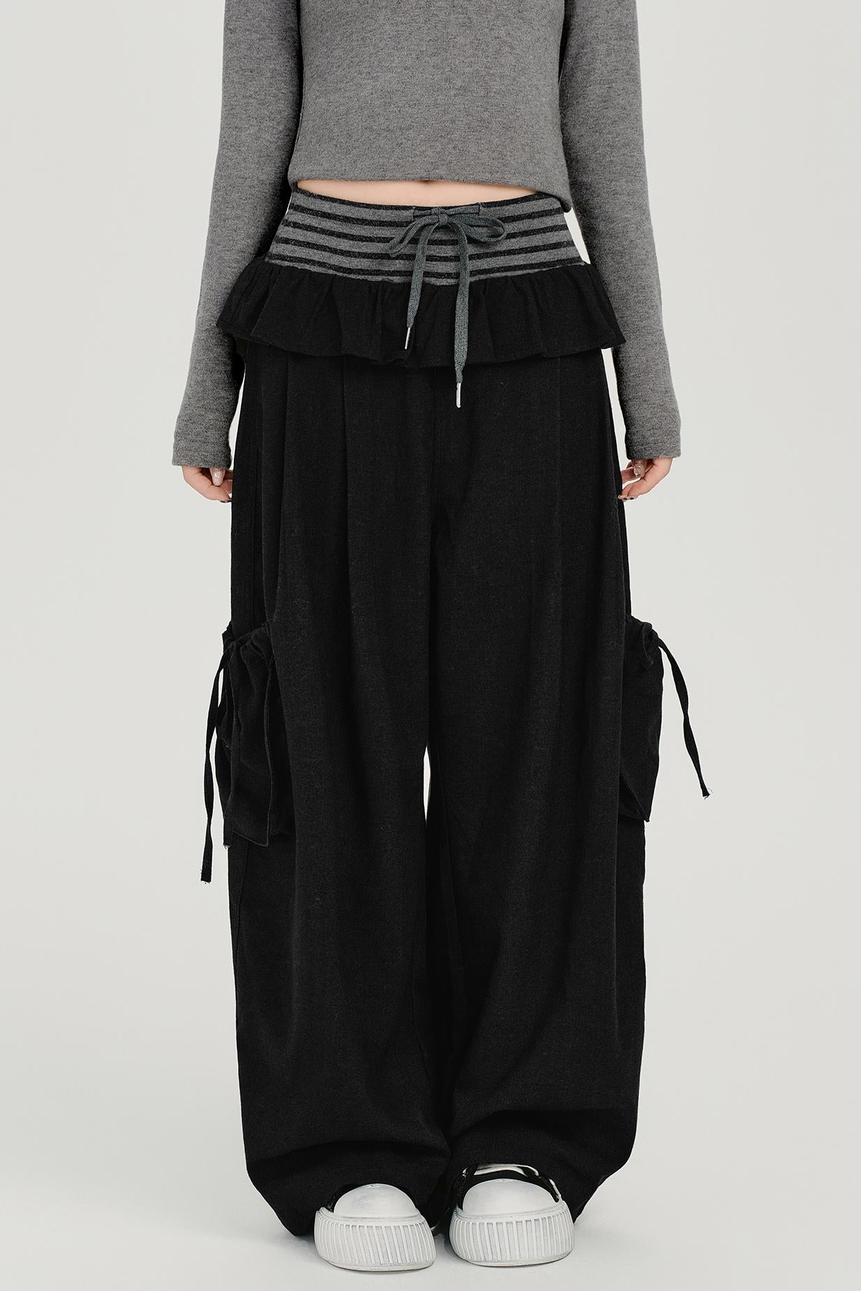 レトロストライプパッチワークパンツ