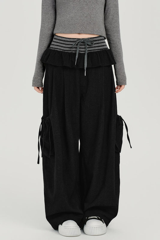 レトロストライプパッチワークパンツ