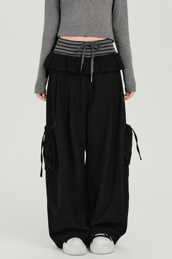 レトロストライプパッチワークパンツ