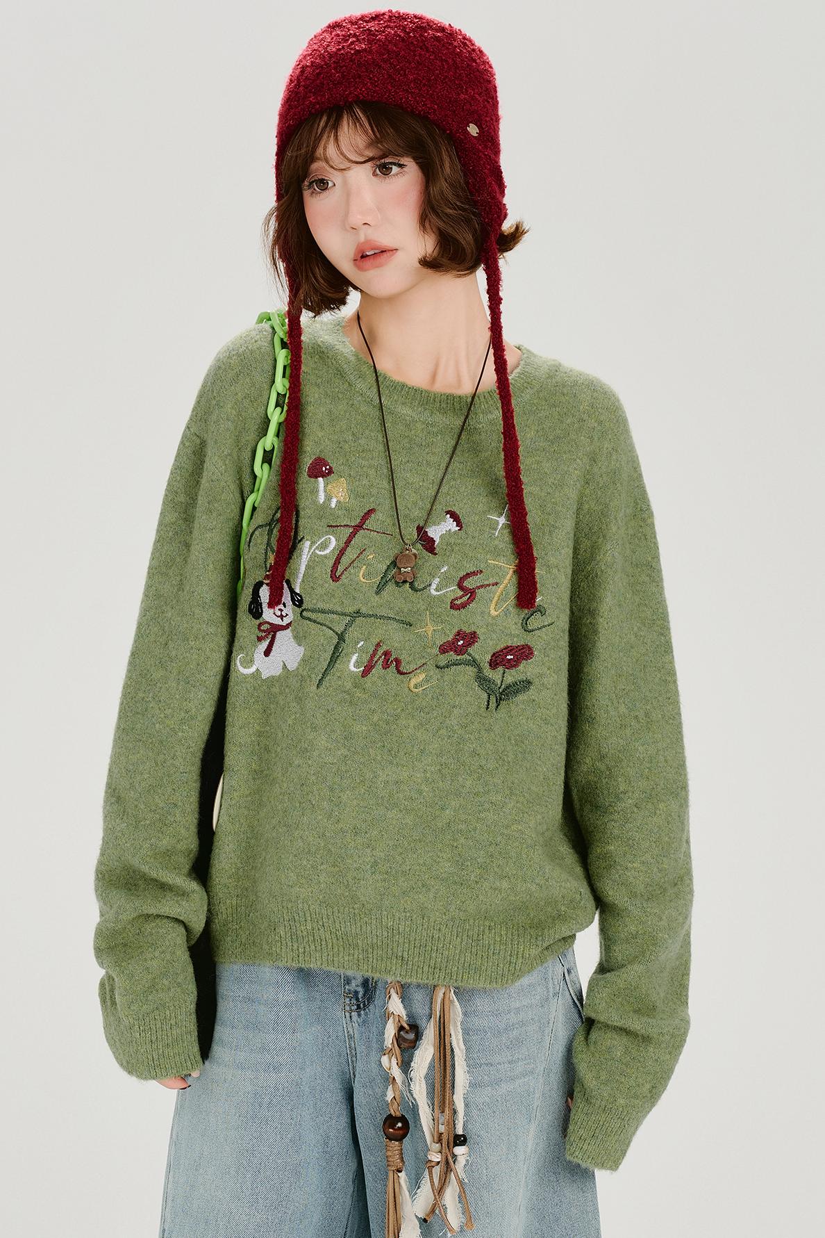 レトロエンブロイダードニットスウェター