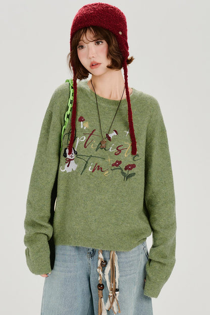 レトロエンブロイダードニットスウェター