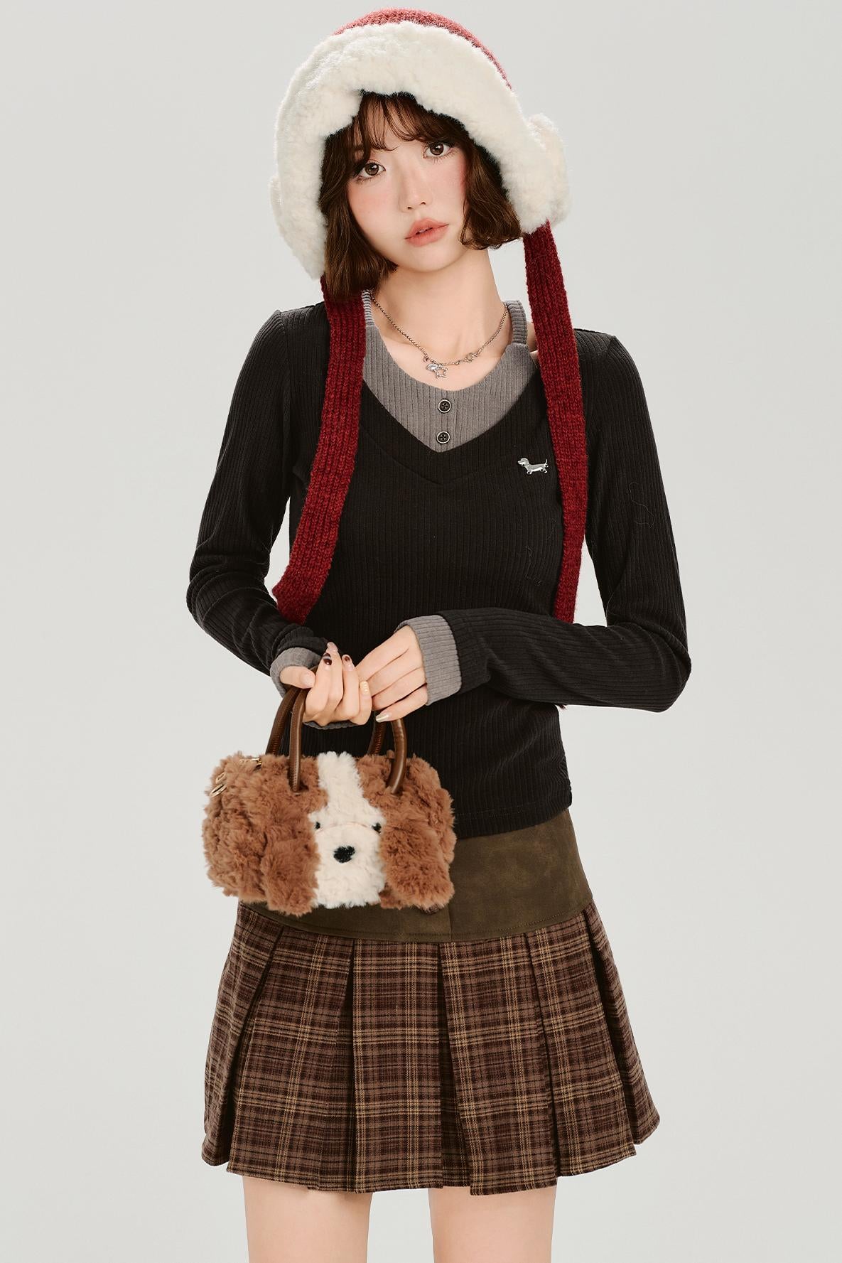 レトロモードネックスリムトップス