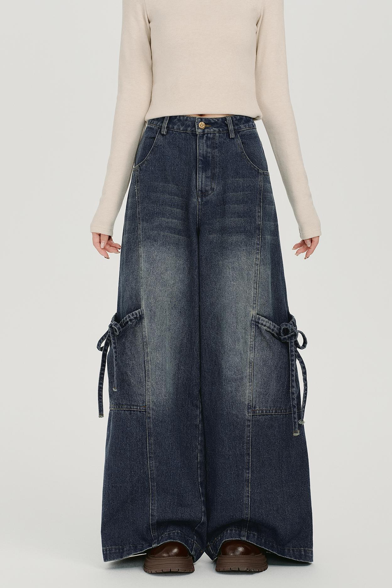 レトロディストレストデニムパンツ